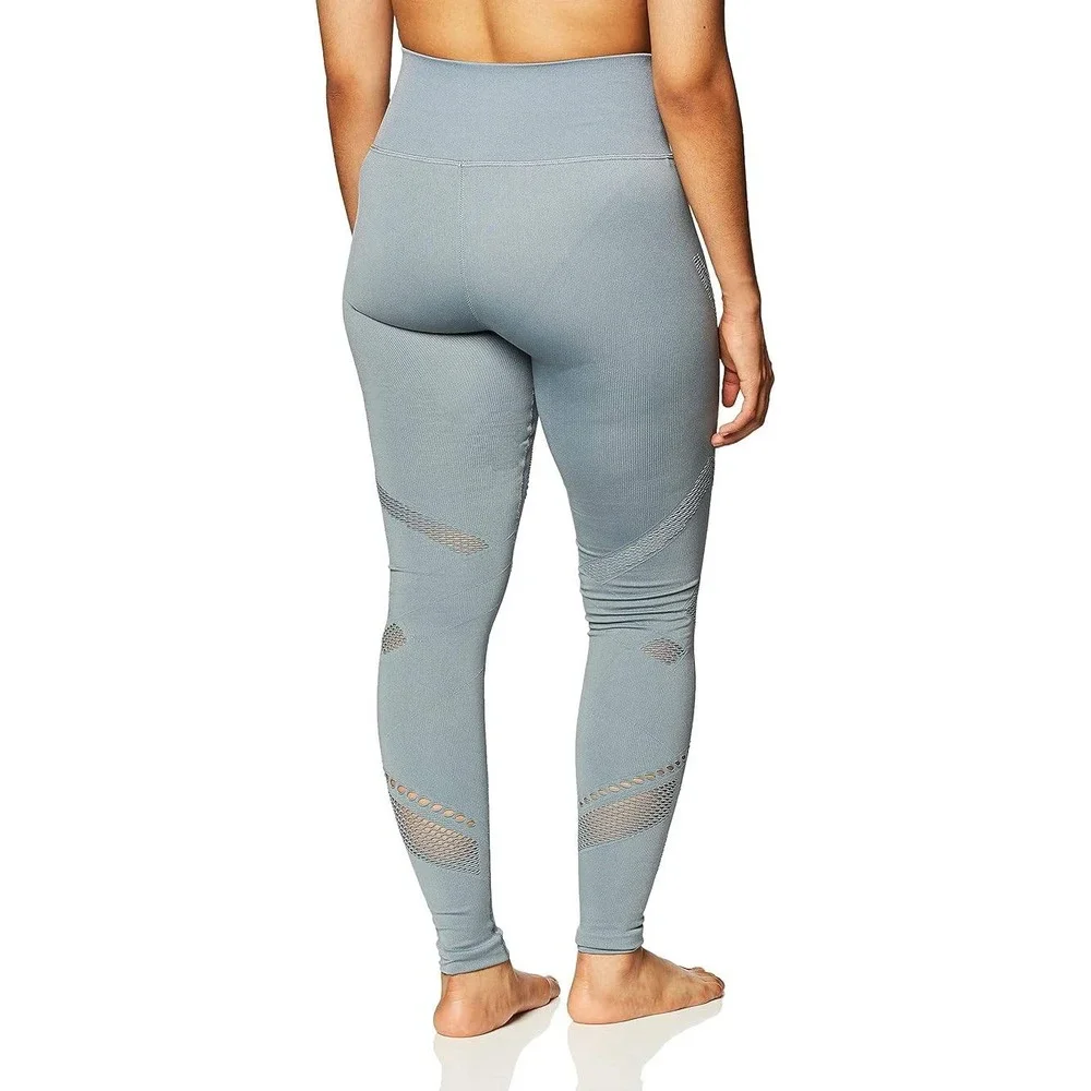Alo Yoga Blue Grey Seamless High Waist Interlace Mesh‎ Ribbed Leggings Medium